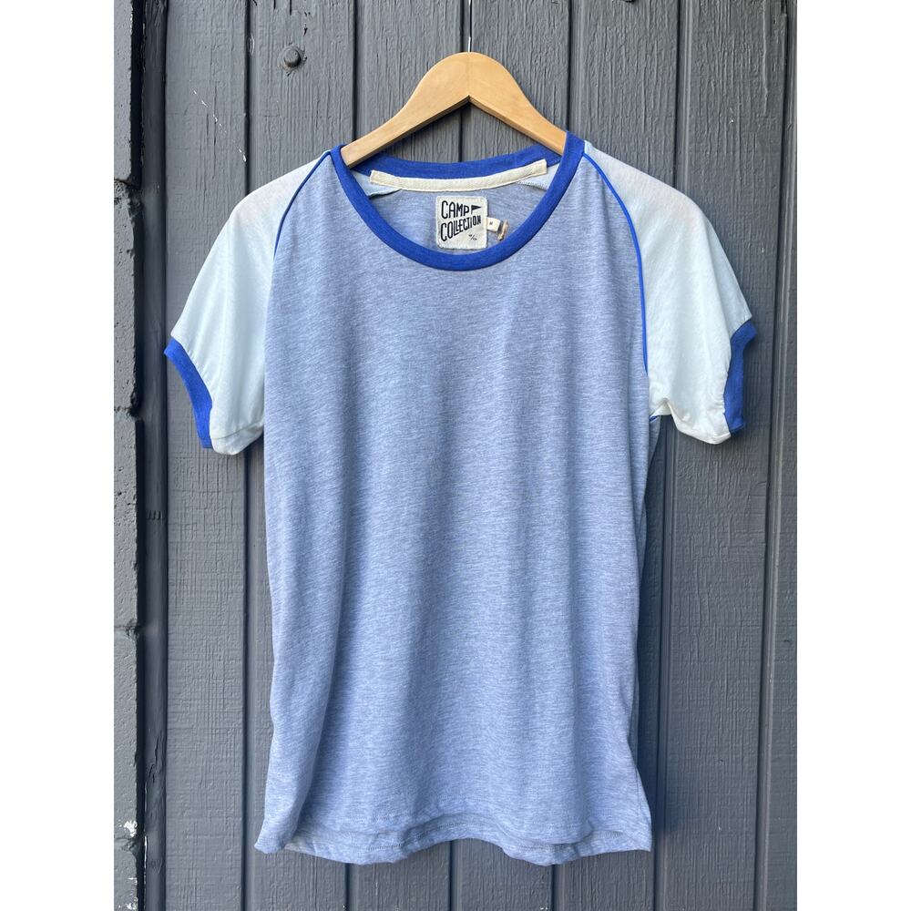 CAMP Collection Tommy Raglan Tee Blue White NWT Size Medium - Picture 2 of 6